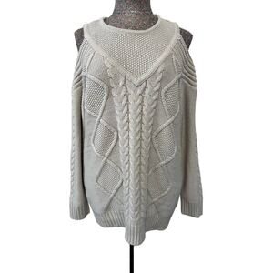 One A Cable Knit Cold Shoulder Sweater L Ivory